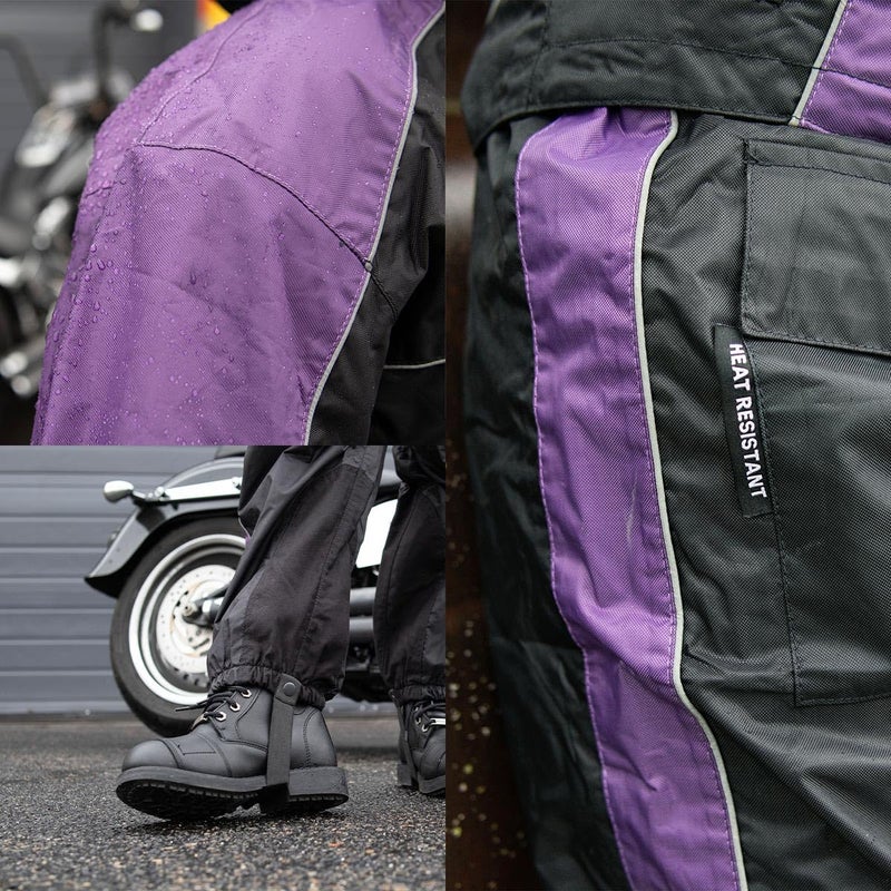 NexGen SH2222 Women's Purple and Black Oxford Water Proof Motorcycle Rain Suit - Medium - Image 5